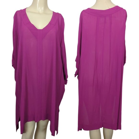 BCBGMAXAZRIA Sarrah Tunic Dress Sz M Sz L Boysenberry Rayon Oversize Kaftan Boho - Picture 1 of 15